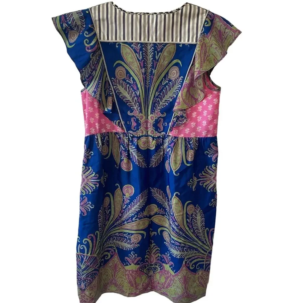 J.CREW Collection Dress Silk Floral Mixed Pattern Blue Pink Lace Up Size 6 - Picture 2 of 13